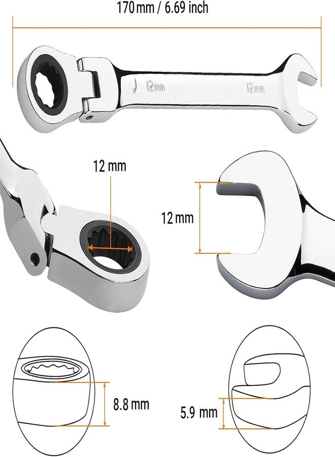 RECTITUDE 12 mm Flexible Head Gear Wrench, Industrial Grade Ratcheting Combination Spanner, Forged, Heat-Treated Cr-V Alloy Steel, Full Polished 12 Point, Metric, Wrench Tools, For Professional Use - Image 2